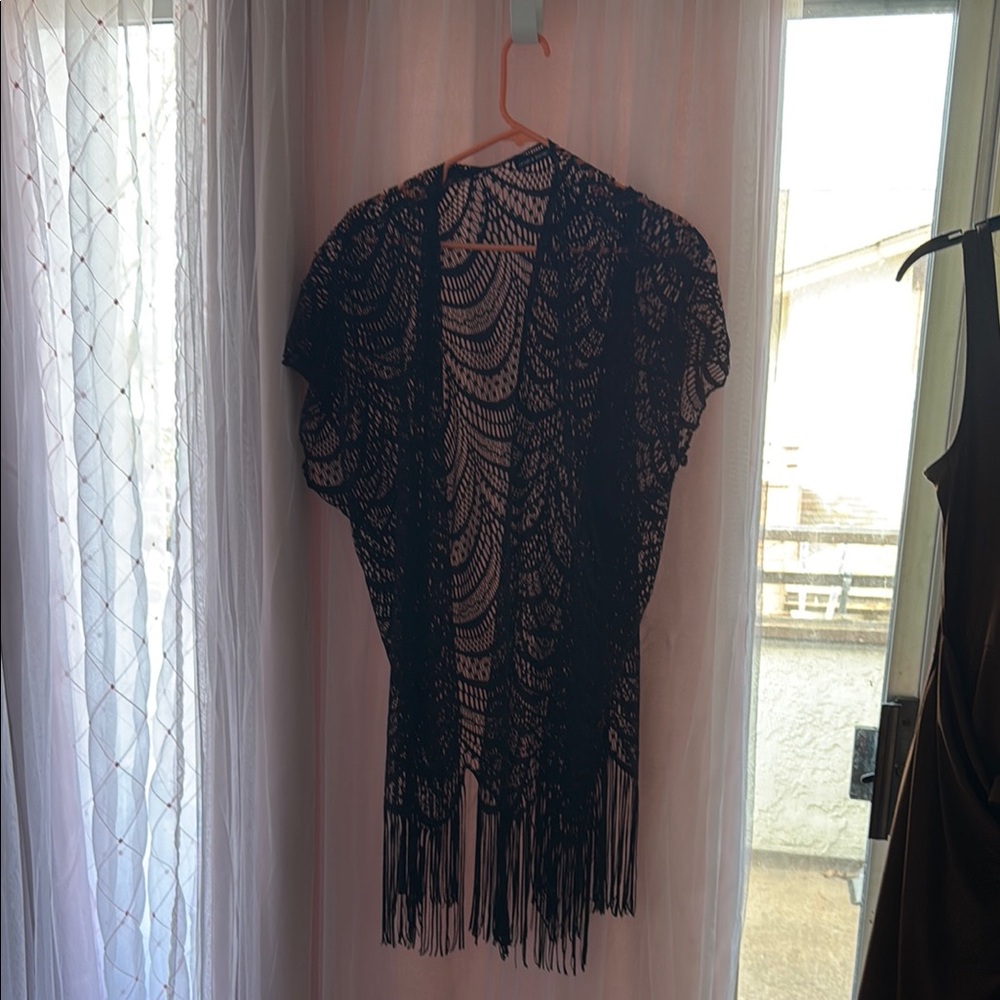 Stylish Black Lace Fringe Cover-Up